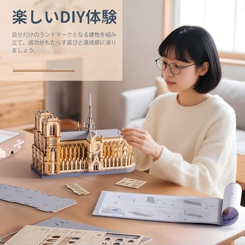Rolife 3D Holzpuzzle, Modell der Kathedrale Notre-Dame, Bemalbares Architekturmodell, Innendekoration, Atmosphäre, Eingangsbereich, Bastelset, DIY-Montage