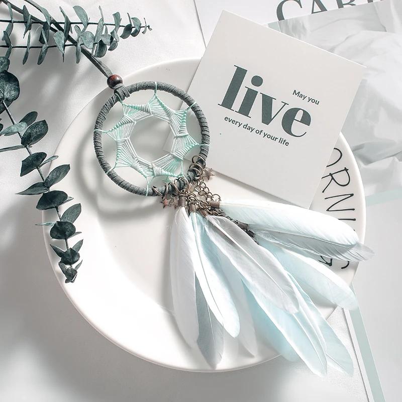 Mini 38cm Dream Catchers Hanging Car Kids Nursay Room Decoration Indian Style Feathers Pendants Bag Key Chains Wind Chimes