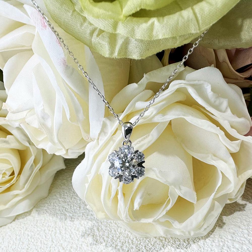 Vinregem 100% 925 Sterlingsilber VVS1 3EX D Farbe 1CT 6,5 MM Echter Moissanit Diamant Edelstein Blume Anhänger Halskette Echtschmuck GRA