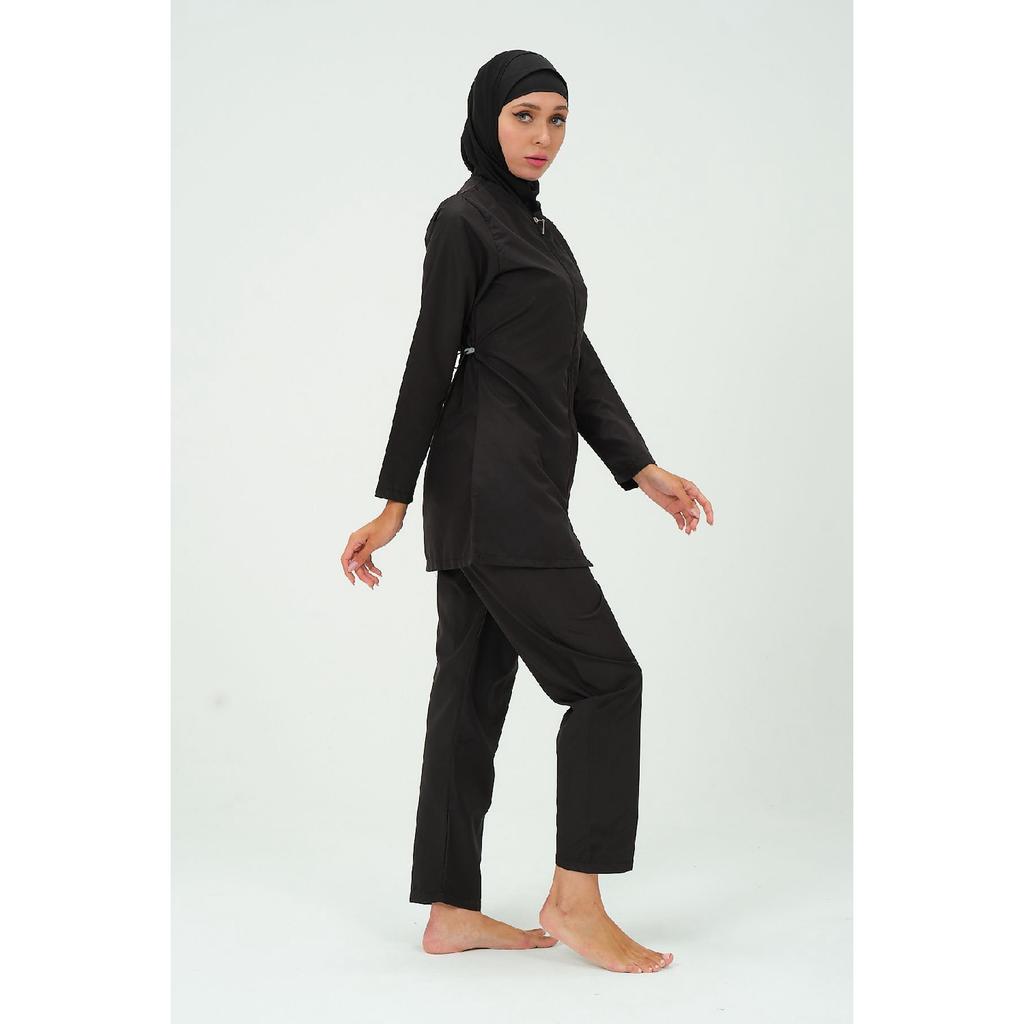 Costum de baie hijab de culoare solidă pentru femei Pantaloni Bonetă eșarfă tunică Set complet 4 piese Costum de baie hijab hidrofug