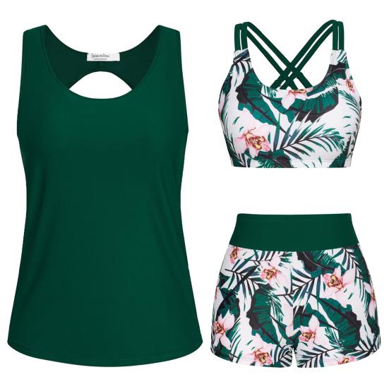 3Pcs/Set Women Bikini Set U-Neck Padded No Wire Bra Swimming Tops Swimming Trunks Set Beach Swimwear