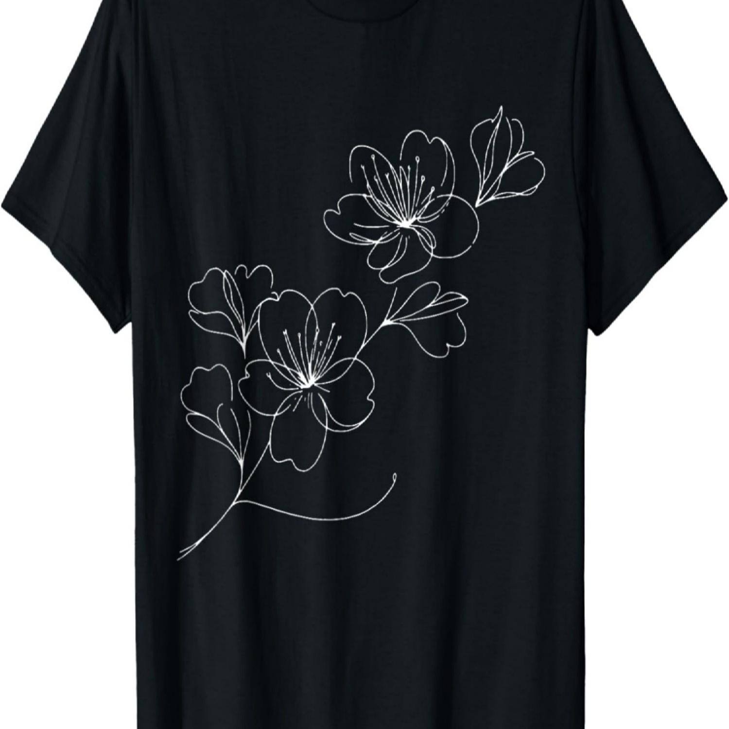 

One Line Art Drawing Cherry Blossoms T-Shirt(1) S чёрный