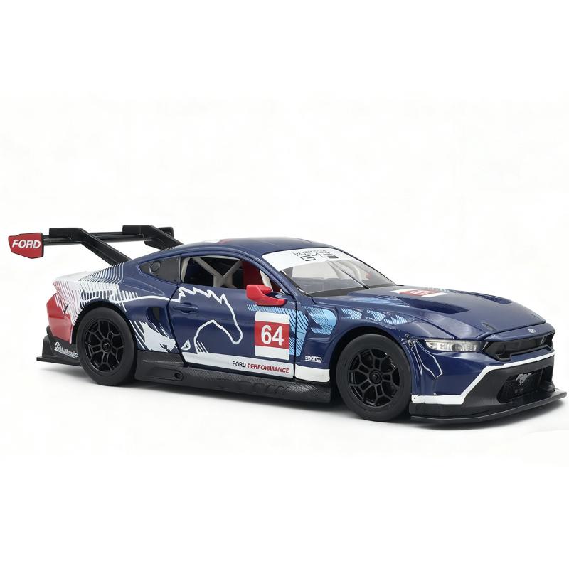 Simulation 1/24 Ford Mustang GT3 Legierung Auto Modell Sound Licht Spielzeugauto Sammlung Miniatur Auto Freund Geburtstag Geschenk blau