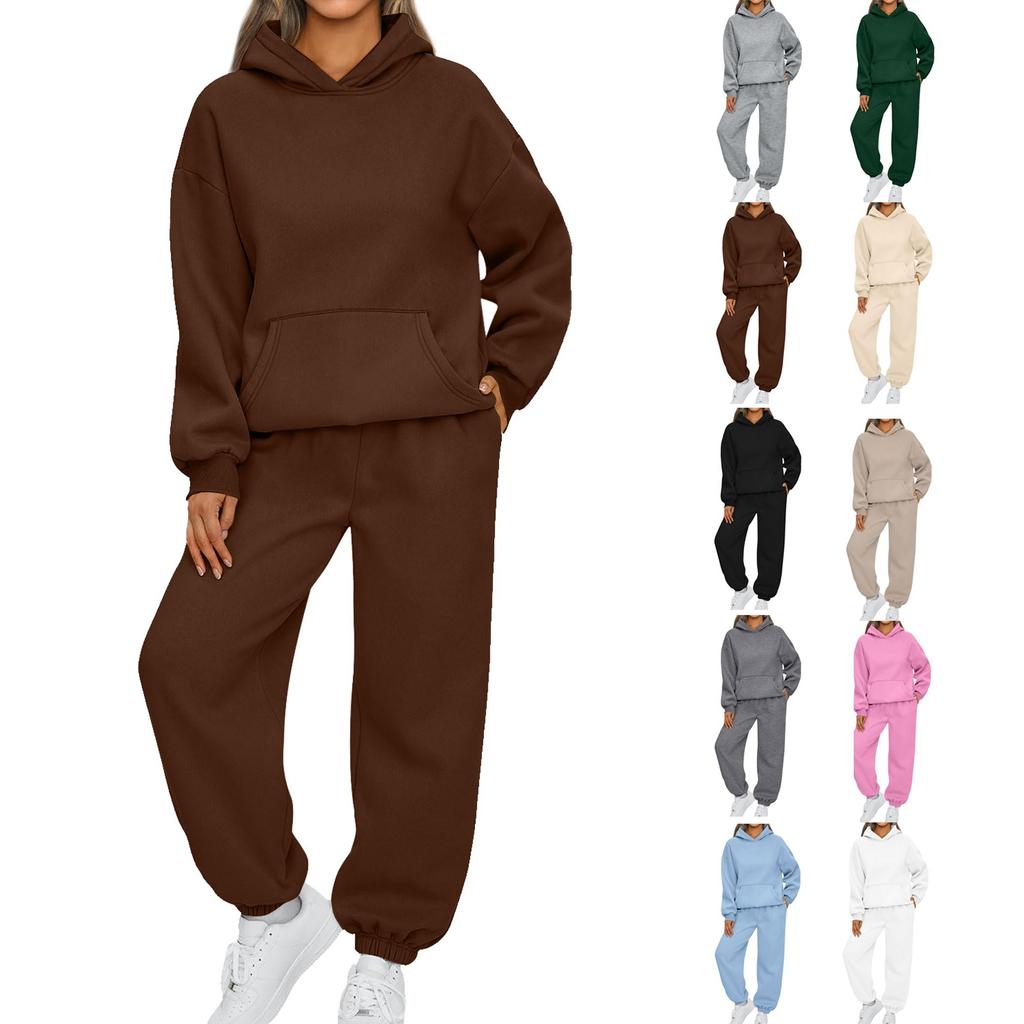Dame 2-delers antrekk Hettegenser Sweatsuit sett Oversized sweatshirt Baggy høstmote joggebukser med lommer