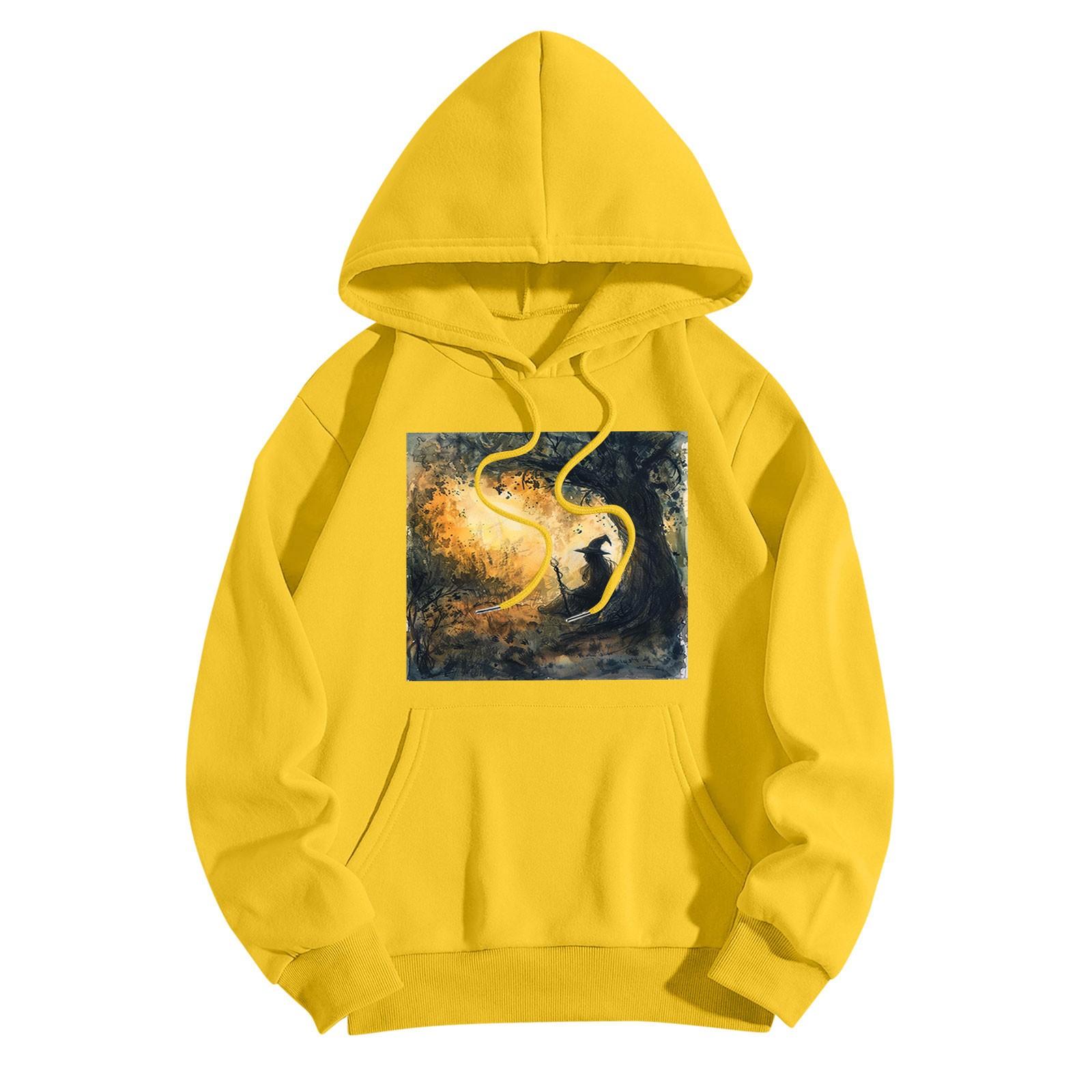 

Толстовки для девочек-подростков с длинным рукавом и принтом, повседневные толстовки с графическим принтом, пуловер на шнурке, симпатичная толстовка большого размера XL жёлтый