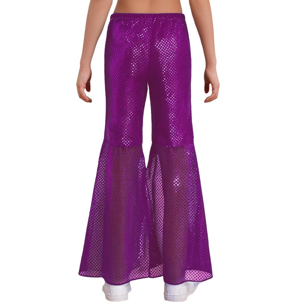 Mädchen Hip Hop Jazz Tanzkostüm Glitzernde Pailletten Schlaghosen Elastischer Bund Glockenhosen