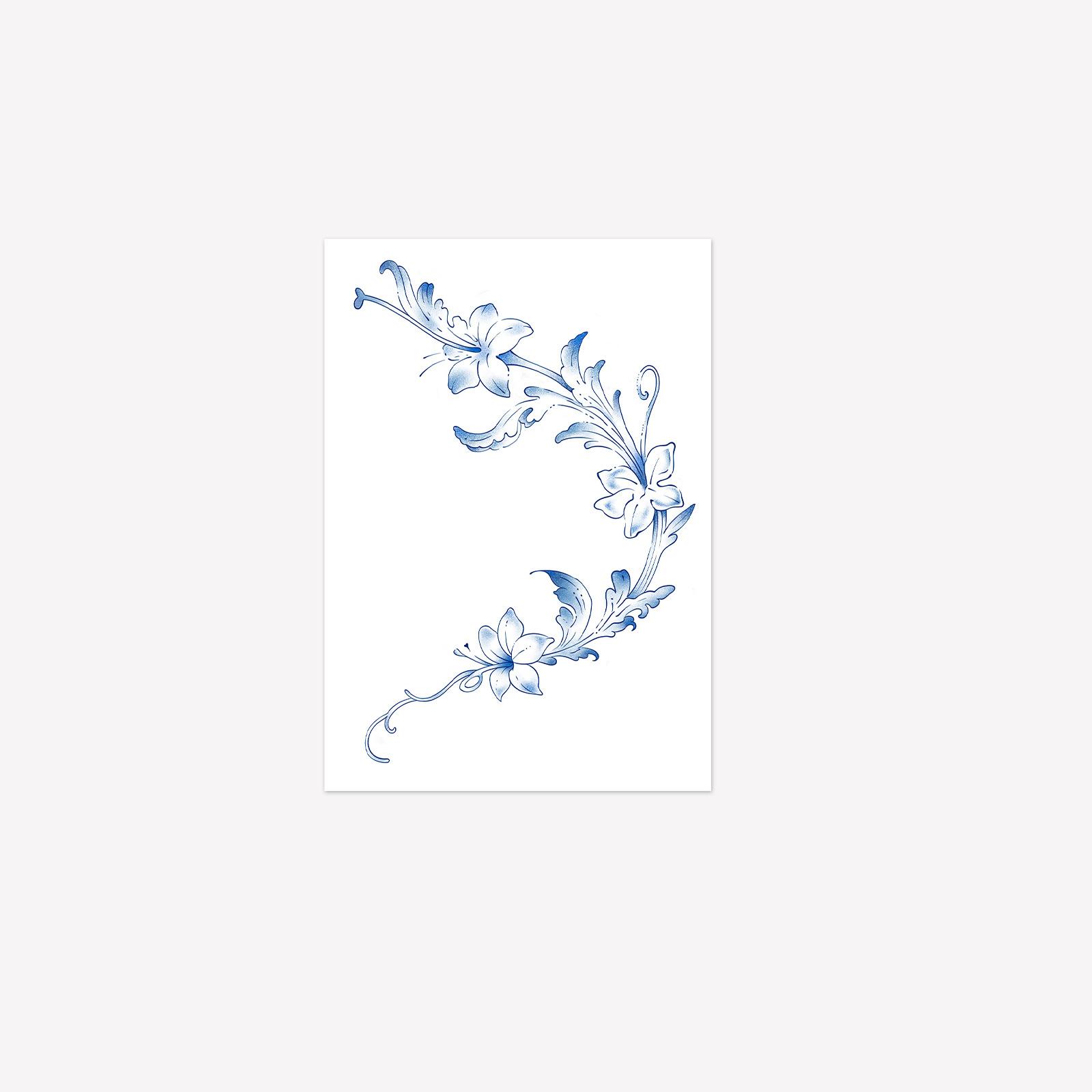 Simple, Small, Fresh, Fashionable And High-End Blue Flower Tattoo Sticker 7*10
