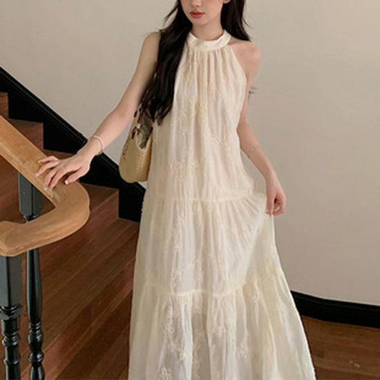 2026 Women's High-End French Sling Summer Dress: Elegant Petite Fairy Beach Vacation Long Dress