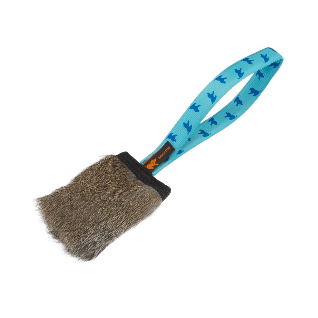 Pocket Squeaky Rabbit Fur Dog with Whistle and Pull Authentic Tug-E-Nuff Toy, Blue, Toy, 10438-BP,