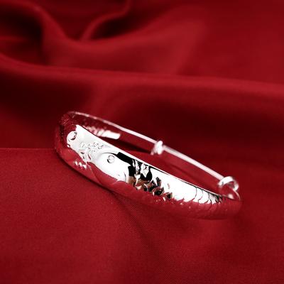 Double Fish Bracelet Classic Fish Bead Bracelet Double Fish Lotus Flower Bracelet White Copper Plated Silver Bracelet