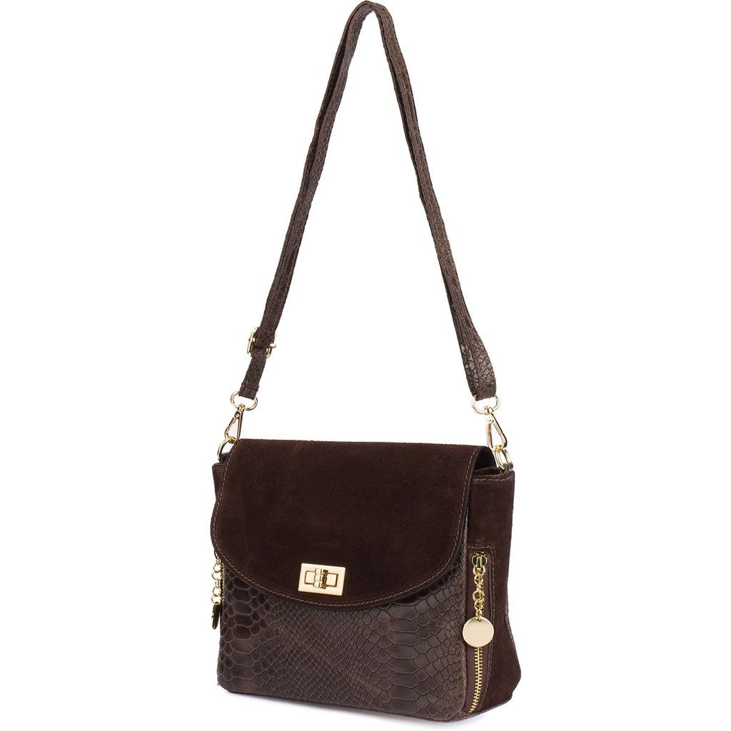Brown Italian Leather Messenger Bag Snake Skin T96
