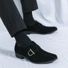 Fashion Brand Men's Pointed Suede Loafers Fashionable Korean Style Slip-on  Buckle Leather Shoes Commuting Business Casual Leather Shoes