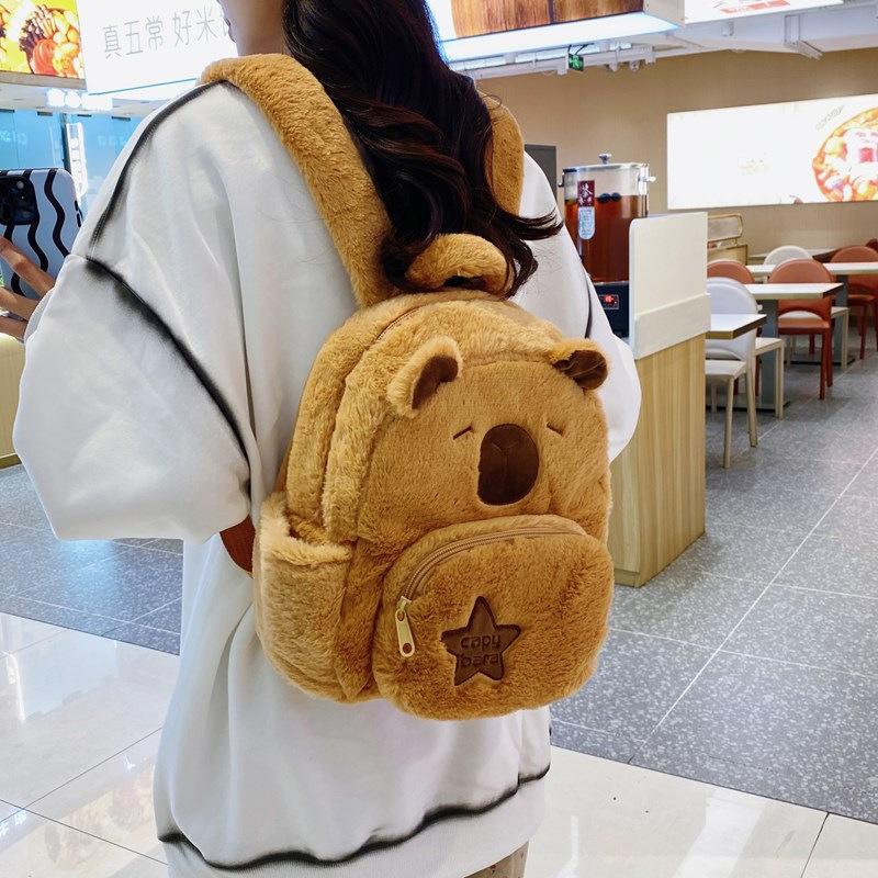 

Cute Capibara Plush Capybara Backpack Versatile Cartoon Students Crossbody Bag School Bags