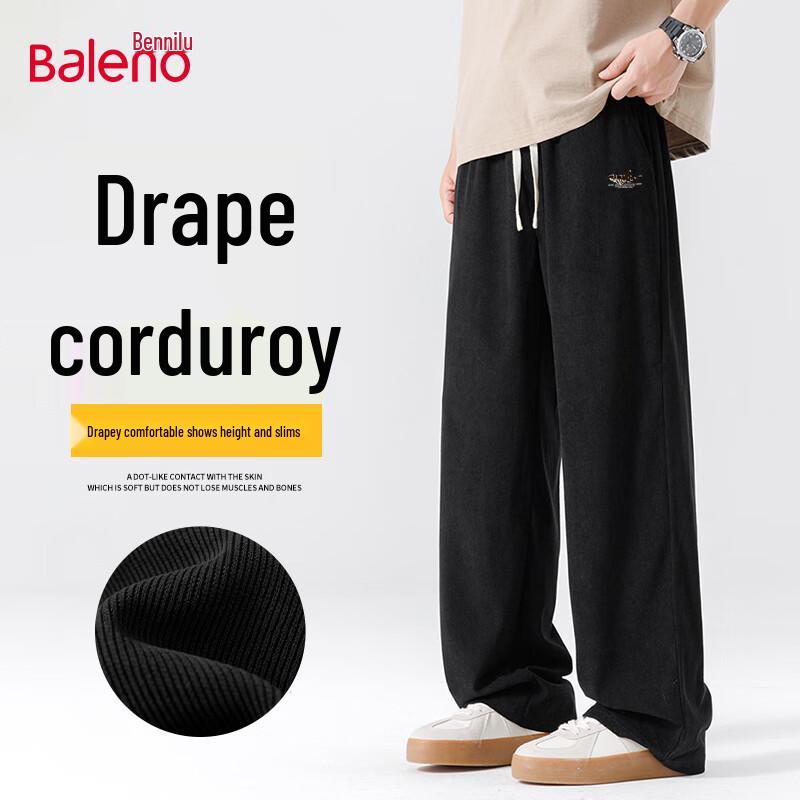 Baleno Men's Corduroy Loose Straight Wide-Leg Casual Pants
