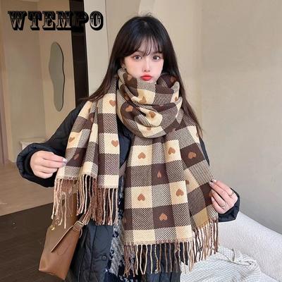 Sciarpa a Quadri Love Per Donne In Inverno Facile da Indossare Bifacciale Bicolore Nuovo Stile Sciarpa Tipo Cashmere Per Studenti