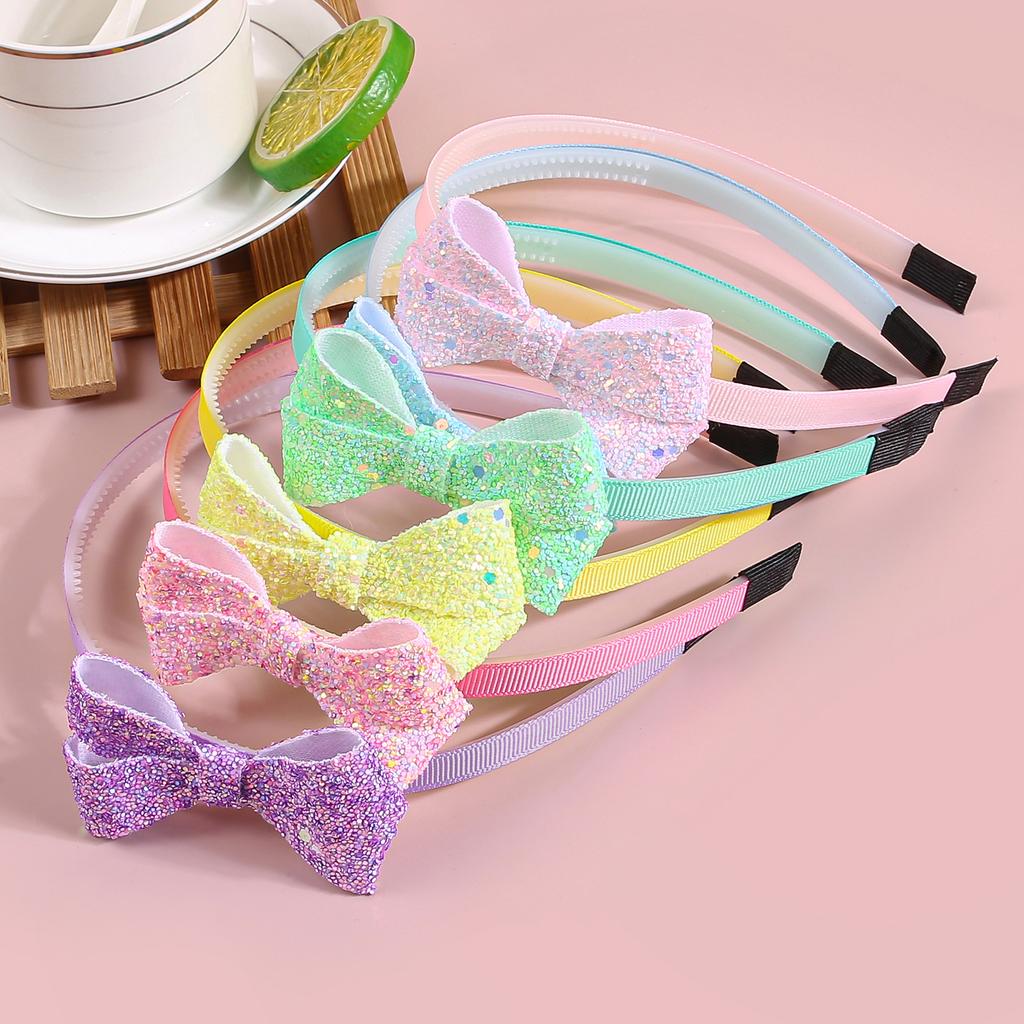 6/12pcs Glitter Hair Bows Headbands for Girls Kids Girls Plastic Teeth Hairbands Sparkly Bows Headband Children Hair Aceessories