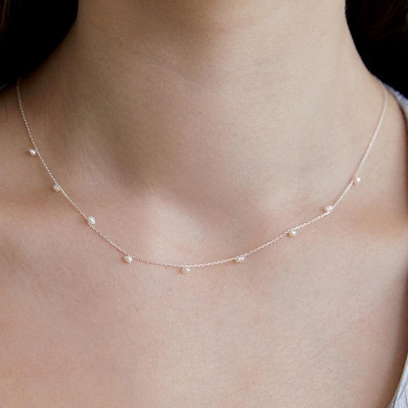 Tatiana (925 Silver) Delicate Pearl Chain Necklace NZ2417