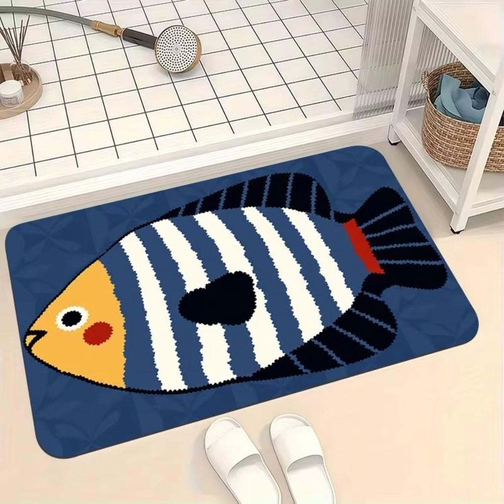 Diatom Mud Cartoon Fish Floor Mat Tropical Fish Pattern Wear Resistant Entry Mat Dustproof Quick Dry Anti Slip Doormat