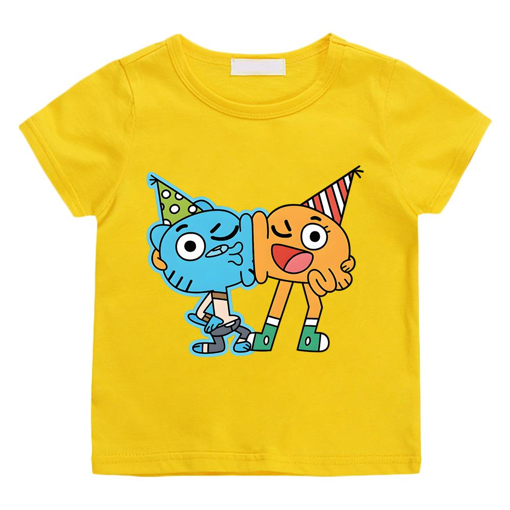 Sommer Kinder T-Shirt Die wunderbar verrückte Welt von Gumball 100% Baumwolle T-Shirt Kawaii Cartoon Grafikdruck T-Shirt Lustiges T-Shirt Sommer Oberteile