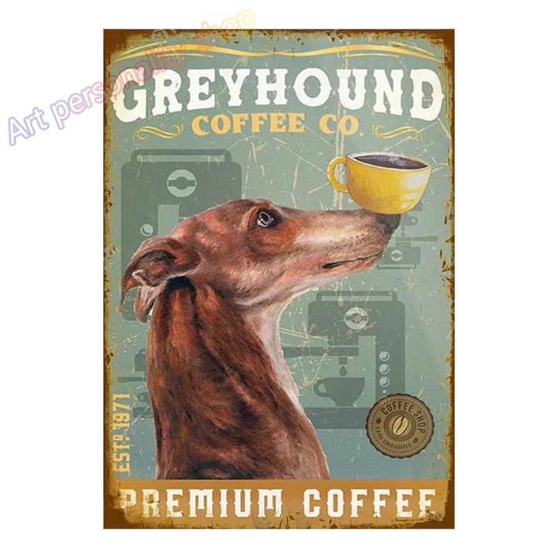 Italienisches Windspiel Hund Haustier Kaffee Bar Hund Kaffeehaus Vintage Plakette Poster Blechschild Wanddeko Hängende Metalldekoration 8x12in
