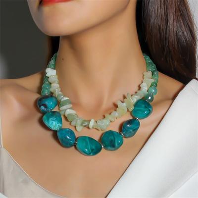 Vintage Design Irregular Green Resin Bead Necklace for Women Fashion Exaggerated Necklaces