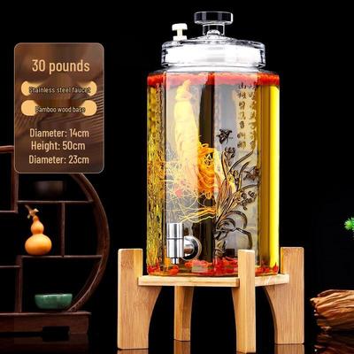 ZISIZ Glass Wine Dispenser Jar with Stainless Steel Faucet and Bamboo Base