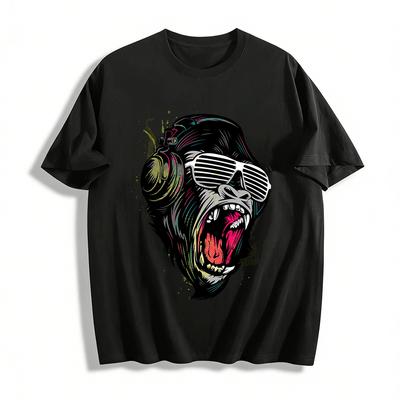 Cool Rock Gorilla Print Top Street Style Loose Casual T-Shirt Pure Cotton T-shirt