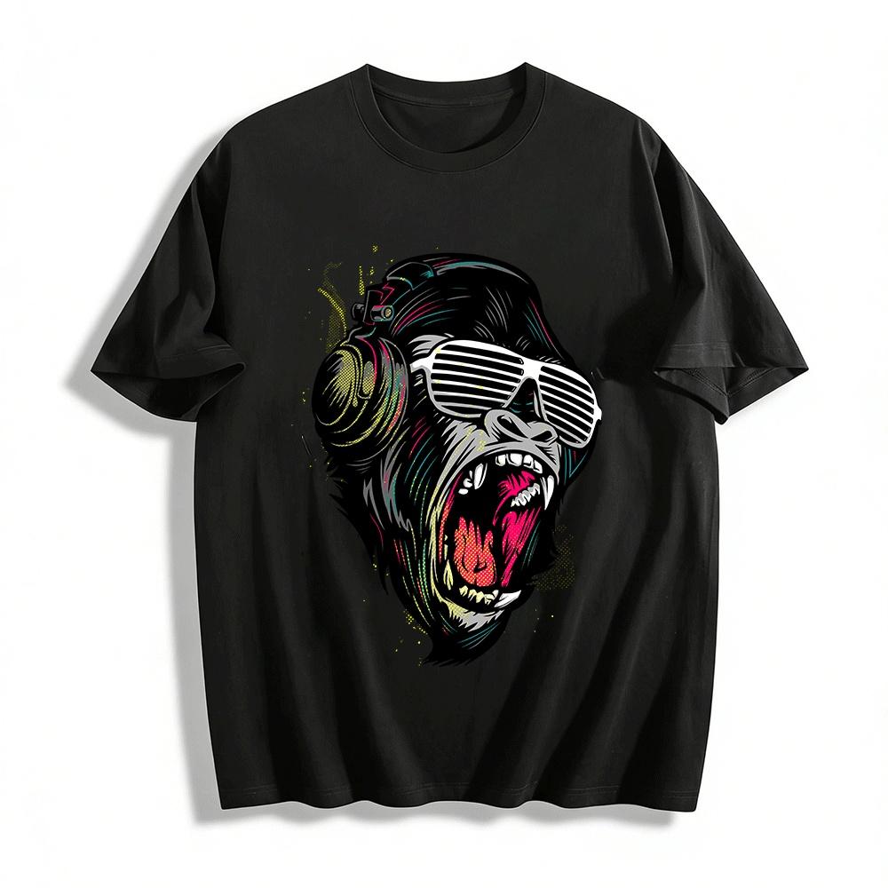 

Cool Rock Gorilla Print Top Street Style Loose Casual T-Shirt Pure cotton T-shirt 6XL