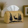1pc Tissue Box Holder with Rustic Nature Cabin Design-Deer Pine Tree Silhouette Golden,Durable Polyester,Ideal for Kitchen,Living Room,Bedroom,Bathroo