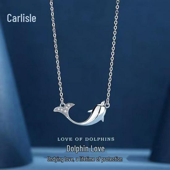 Silver Plated 925 Dolphin Love Necklace for Women - Korean Style Clavicle Chain with Simple Versatile Pendant
