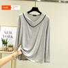 Modal Long Sleeves Spring/Summer Women's Loose Thin Plus Size V Neck Pure Color Multi-Color Silm Slim Looking Casual All-Match T-shirt