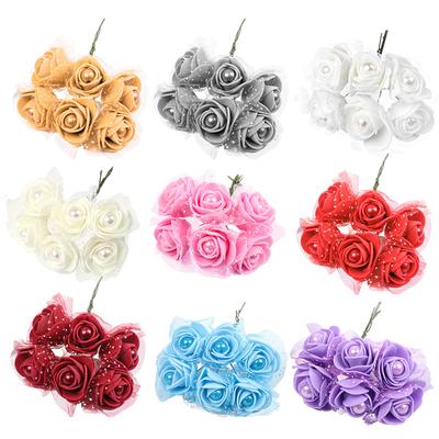 24 Stück Schaumstoff-Rosenköpfe mit Perlen 4cm Mini-Kunstblumen für Hochzeits-Brautstrauß Dekoration Haus DIY Kranz Basteln Party Geschenk