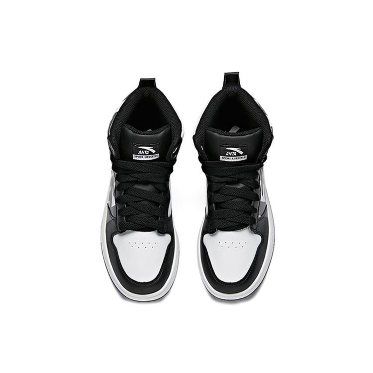 Anta Slip Resistant Abrasion Resistant High top Skateboard Shoes Women's Black White 92648060-2