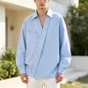 Men's Plus Size Loose Fit Striped Patchwork Asymmetric Casual Shirt for Spring and Fall
