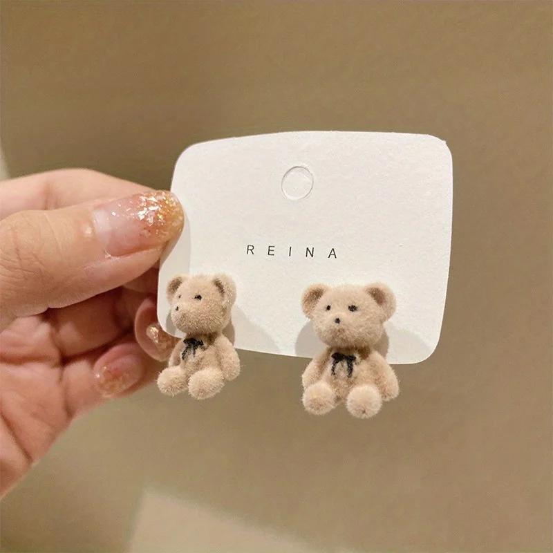 Beflocktes Plüsch Kaninchen Bär Stecker Bärenohrringe