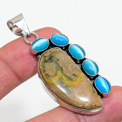 Jasper Natural Bumble Bee, Pandantiv Monalisa Argint Sterling 925 2.36" d4r83