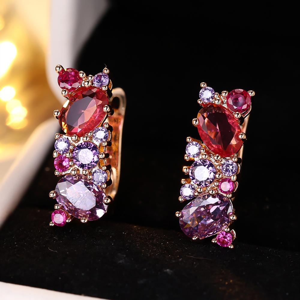 Vintage Rose Red Purple Zircon Earrings for Women Gold Color Ethnic Wedding Party Daily Accessories Jewelry