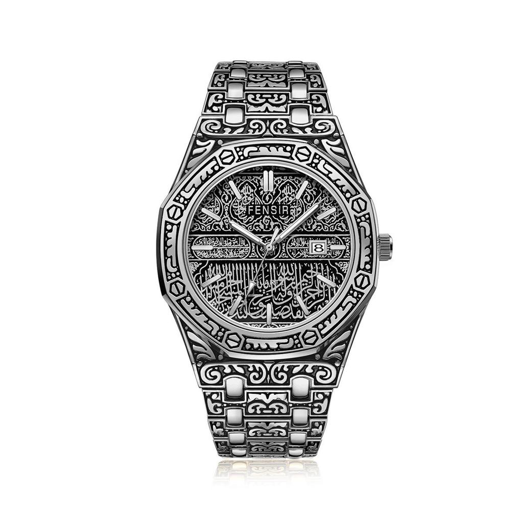 Luminous Men's Quartz Watch with Steel Band, Waterproof, Calendar, Fashion Three-Hand Design.
