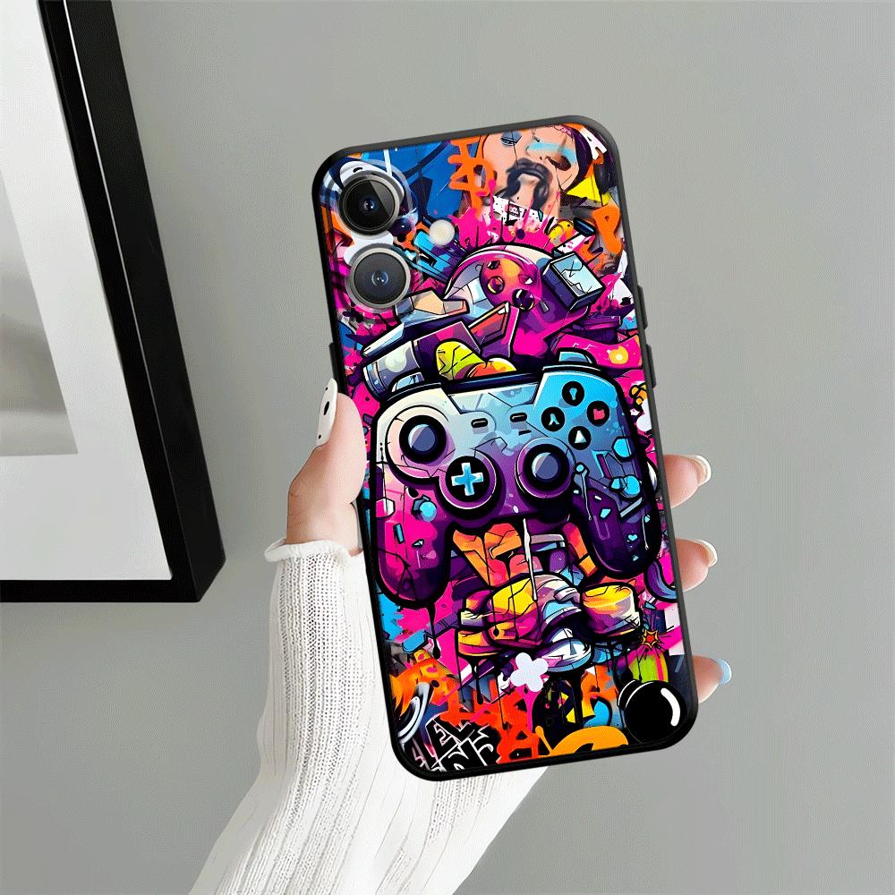 

Case for iPhone XS Max 7 8 13 12 11 17 Pro Max 15 16 14 Plus 17Air XR Black Soft Phone Cover Creative Graffiti Art iPhone 14 Plus