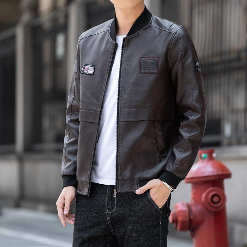 Herrejakke Vår og høst Skinnjakke Høst og vinter Mote Trend Allsidig Tynn Skinnjakke Topp