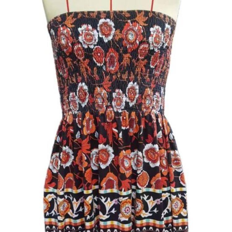 Summer Off Shoulder Dress Women Sleeveless Backless Bohemian Floral Printed A-line Elastic Bust Knee Length Beach Vacation Bandeau Dress