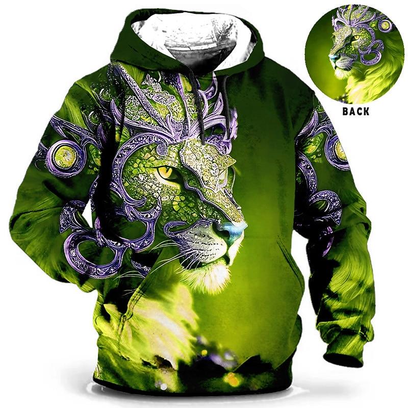 Men's hooded sweatshirt with dragon and tiger pattern for daily leisure, retro long sleeved hooded vacation, and sports