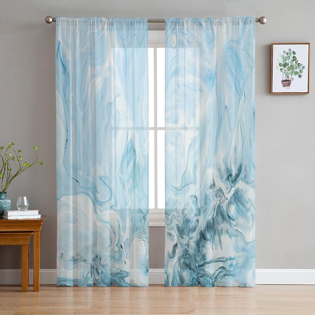 Luxury Tulle Curtains Marble Agate Summer Living Room Kitchen Chiffon Curtain Youth Bedroom Sheer Floor Valance Curtain