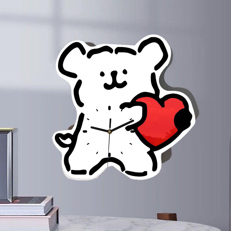 Cartoon Heart Shaped Dog Decorative Wall Clock - Adorable and Minimalist Style Dog Silent Clock for Living Room and Bedroom
