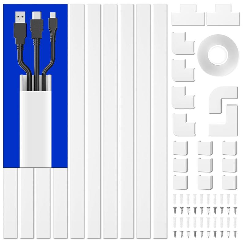TV Wire Cable Concealer 10PCS Raceway Kit Wall Cord Cover Set for Home Office Safety Tidy Solution