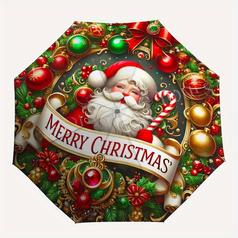 

1pc Christmas Wreath Automatic Open/close Folding Umbrella, Compact Portable Travel Umbrella, Durable Construction yy250809138