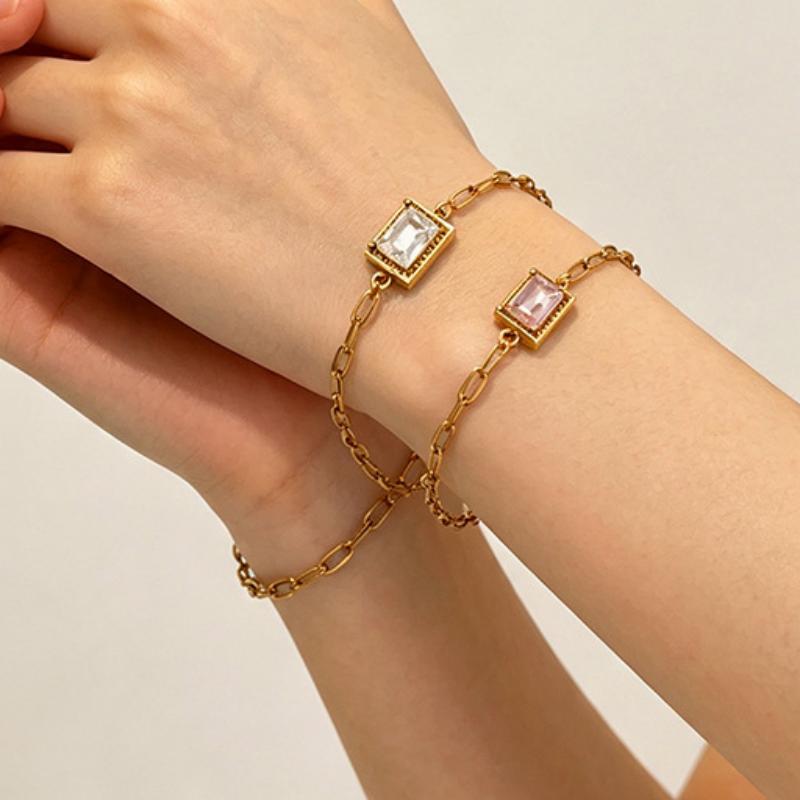 Stainless Steel Cube Sugar Bracelet Women Inlaid Color Zircon Dopamine Bangle Exquisite Versatile Daily Jewelry Accessories Gift