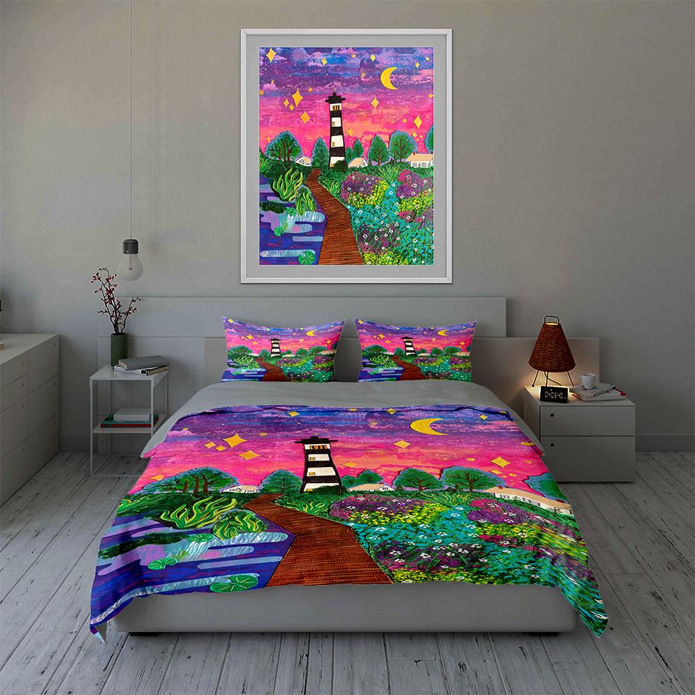 Lighthouse, Colorful Landscape. Bedding Duvet Cover Sets Duvet Covers Pillowcases Gifts (1 * Duvet Cover 2 * Pillowcases, Without Duvet Insert)
