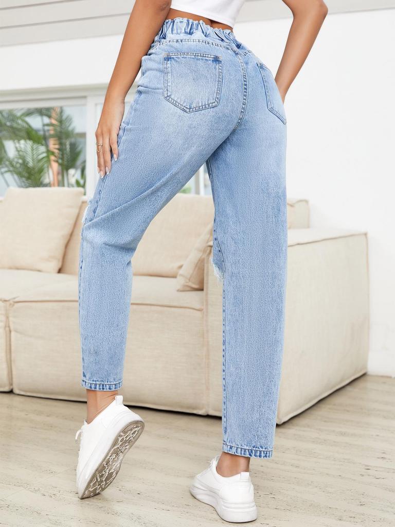 European & American Style Women's Slimming Ripped Straight-Leg Denim Pants