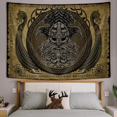 Viking Norse Decor Tapestry Cool Odins Ravens Tapestry Wall Hanging For Men Bedroom Norwegian Mythology Nordic Pagan Golden